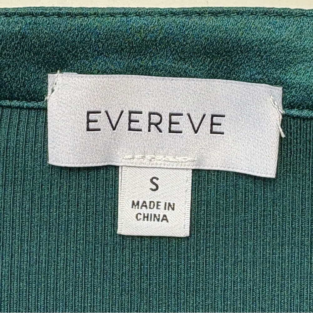 Evereve Bex Split Neck Top Size S Satin Trim Soft Rib Knit Green Modal Blend - Picture 12 of 13